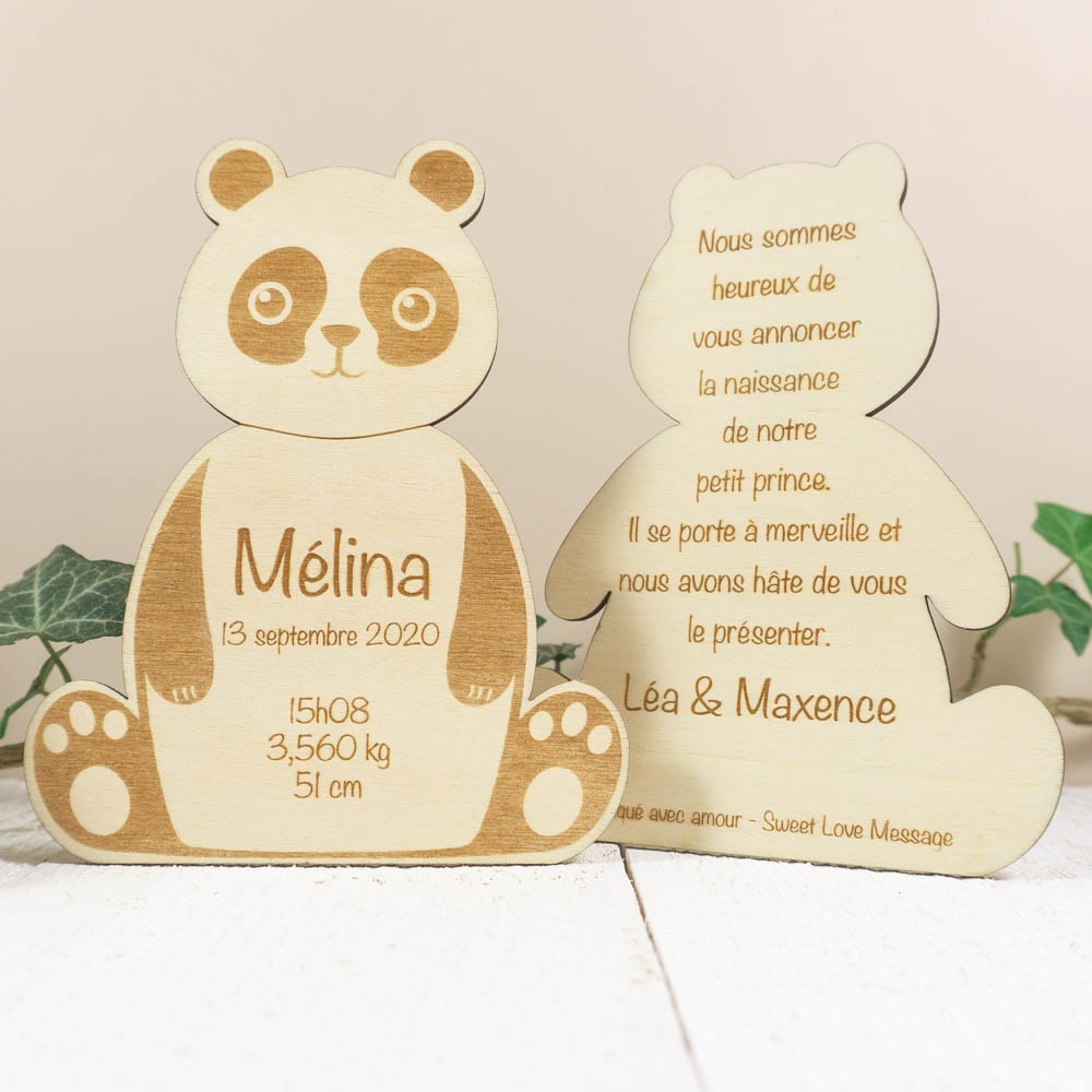 Invitation anniversaire originale en bois thème panda- Print Your Love